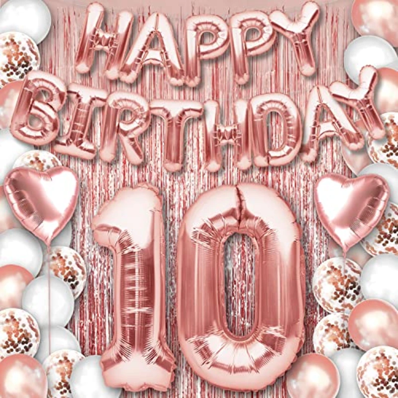 10th Birthday Party Decorations Rose Gold Supplies Big Set for Girls with Happy Birthday Balloons Banner and 10 Digit Balloon for Her Including Latex and Confetti Balloons