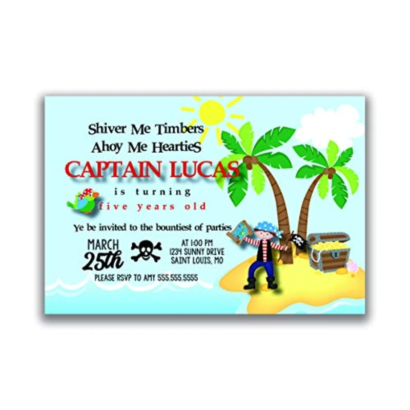 Custom Birthday Party Invitations – Pirate Party, Shiver Me Timbers, Personalized (60)