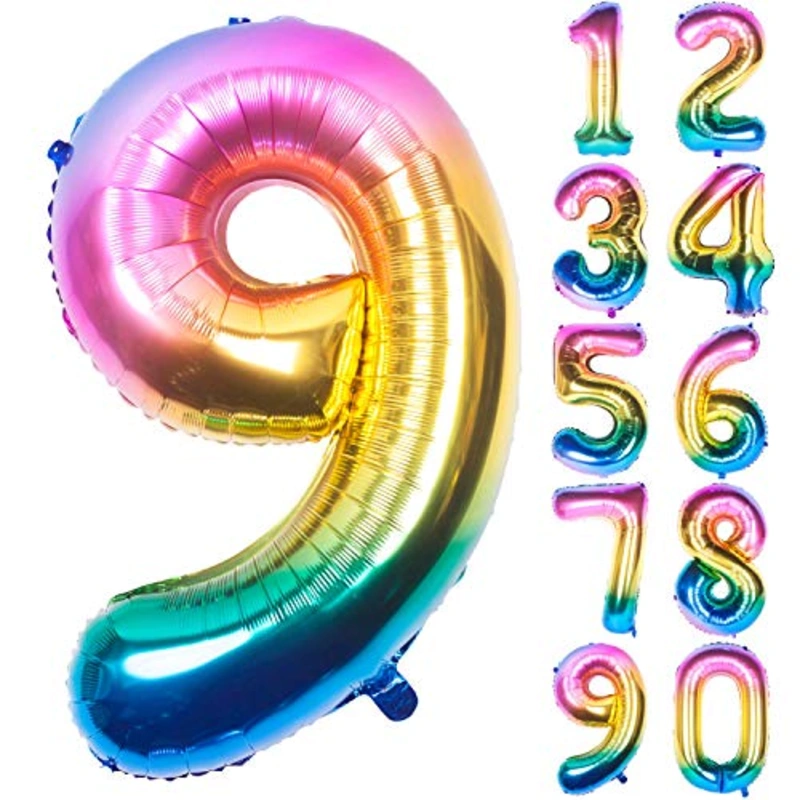 New 40 Inch Rainbow Digit Helium Foil Birthday Party Balloons (Dark Rainbow 9)